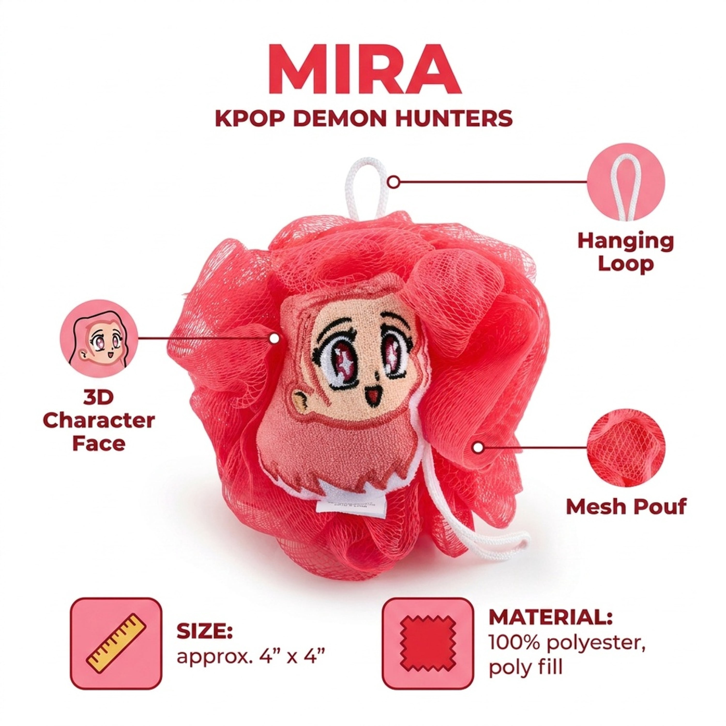 K-Pop Demon Hunters Mira 3D Loofah, Pink, Netflix