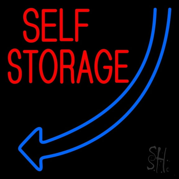 Self Storage Block Blue Arrow LED Neon Sign 16 x 16 - inches, Black Square Cut Acrylic Backing, with Dimmer - Bright and Premium built indoor LED Neon Sign for Store interior and stroefront