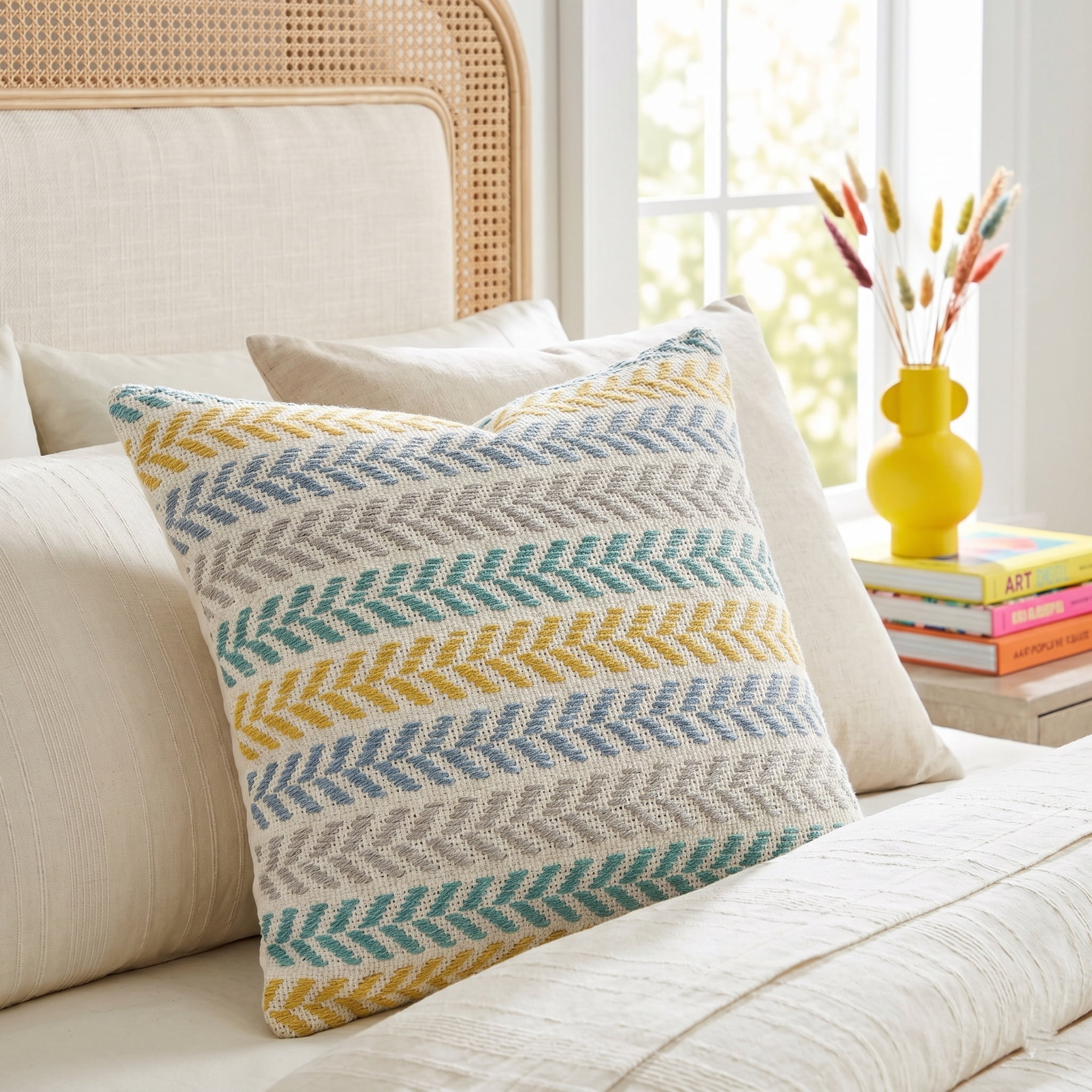 Anne Hand-Woven Chevron Cotton Throw Pillow, Yellow/Teal, 18" x 18", Count per Pack 1