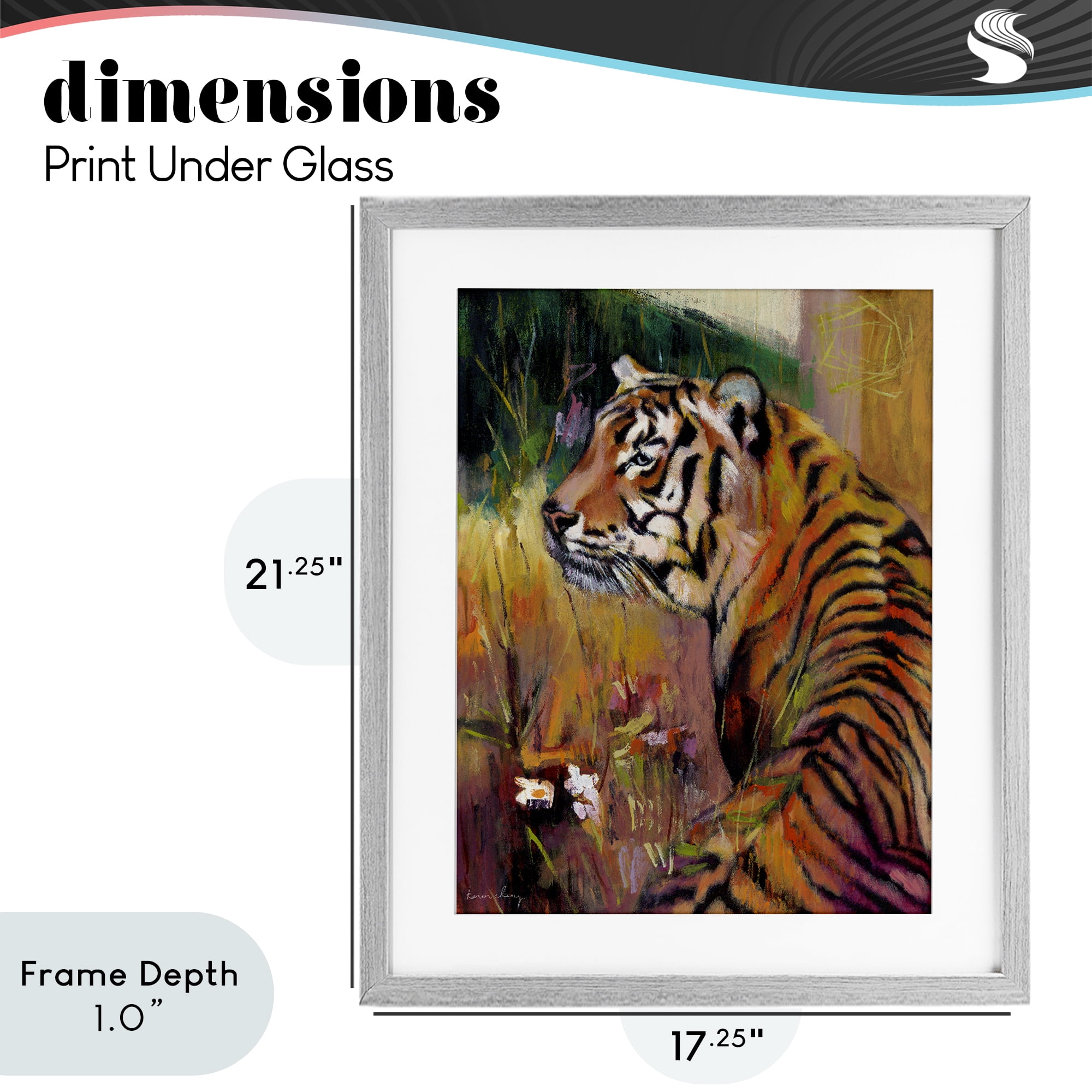 Stupell Industries Patience Tiger in Wait Gray Framed Print Under Glass, design by Karen Chang