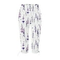 thumbnail image 4 of Mrat Women's Capris Pants High Waist Printed Stretchy Womens Drawstring Elastic Straight Yoga Workout Running Yoga Pants Running Cropped Pants with Pocket Printed Pants Purple_EE L, 4 of 5