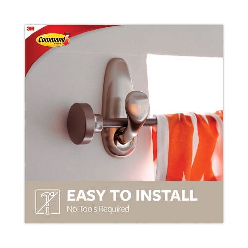 Adhesive Mount Metal Hook, Large, Brushed Nickel Finish, 1 Hook And 2 Strips/pack | Bundle of 2 Packs