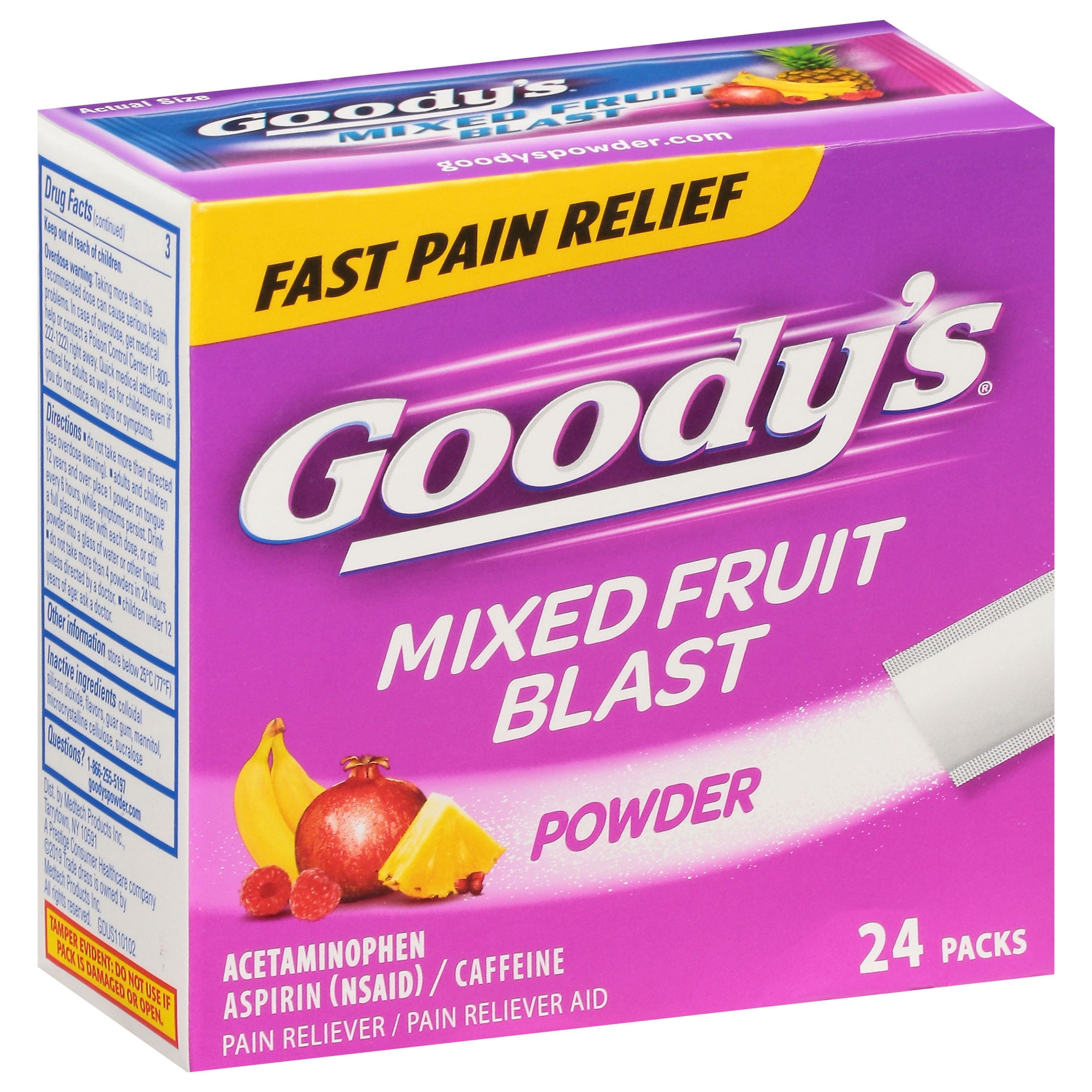 Goody’s Triple Action Pain Relief, Fast Headache Powder, Mixed Fruit Blast Flavor, 24 Count