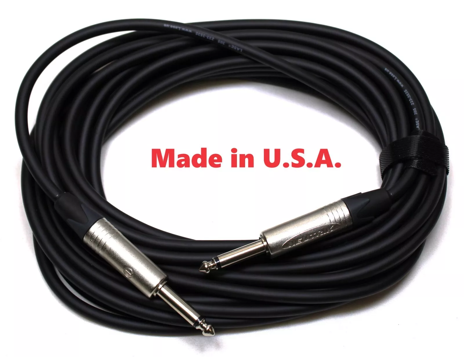 LASE 25 Ft Instrument Cable w/ 2 NEUTRIK NP2X Mono 1/4" Cable Mount Jack Nickel