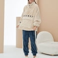 thumbnail image 3 of SWSMCLT Women's Cute Pajama Set Flannel Long Sleeve Pant2 Piece Pj Fleece Warm Fuzzy Winter Beige X-Large-XX-Large, 3 of 4