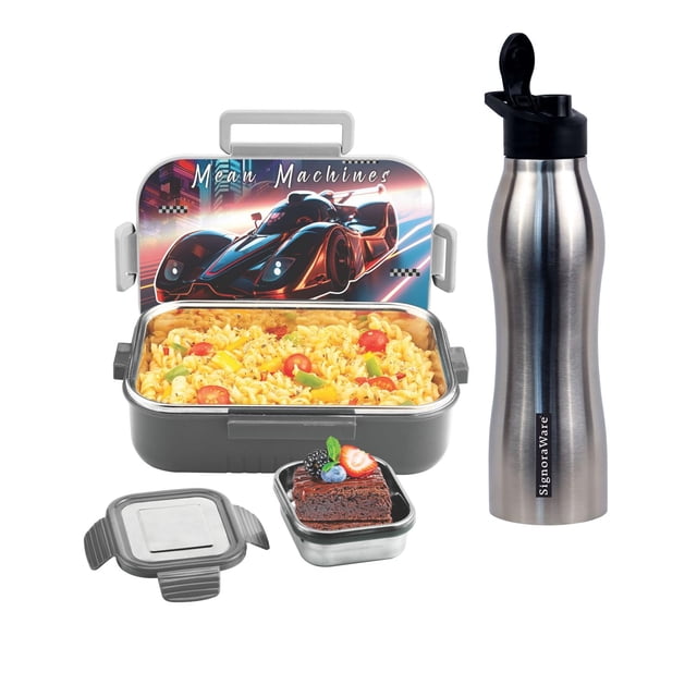 Set de lonchera infantil Signoraware Delight C de acero inoxidable con estampado de ardilla | Tapa hermética con cierre de clip | Tamaño compacto y elegante | Ideal para picnics y actividades al aire