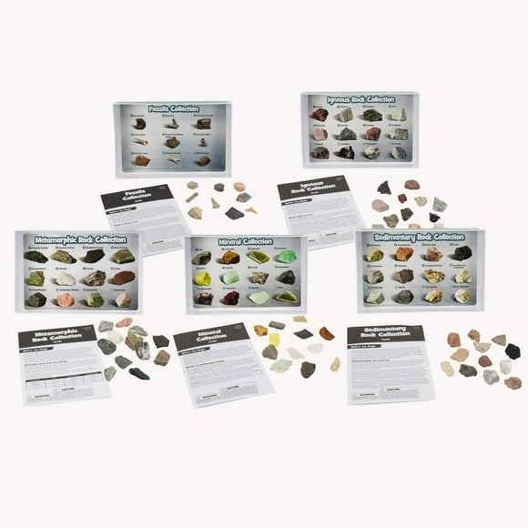 Educational Insights Collection Complète de Roches, Minéraux et Fossiles, 8 Ans et Plus, (57 Pcs avec Plateau de Rangement)