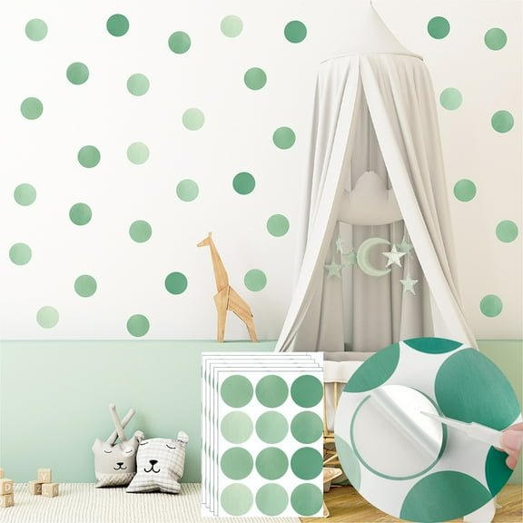 Green Polka Dot Wall Decals, 12 Sheets Peel and Stick Vinyl Wall Stickers Decoration Nursery Kids Room Bedroom Living Room