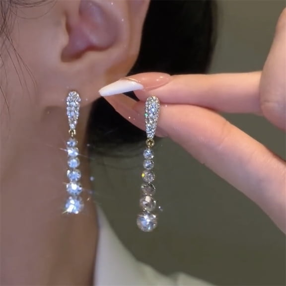 Silver Needle Rhinestone Earrings with Long Tassel for Female, Ultra Flash, Zirconia Droplets, Light, Luxury, New