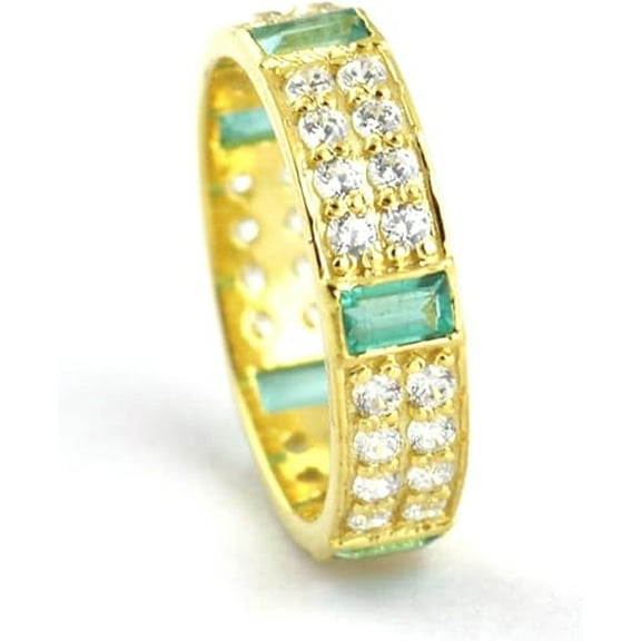 925 Sterling Silver Created Emerald May Birthstone Diamond Ring For Women Wedding Engagement Gift For Her