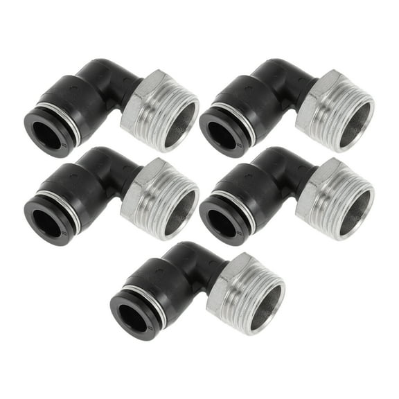 Unique Bargains Push to Connect Air Fittings 5/16" 90 Degree Air Line Quick Joint Plastic Metal 3/8" BSPT 5 Pcs Black Silver Tone