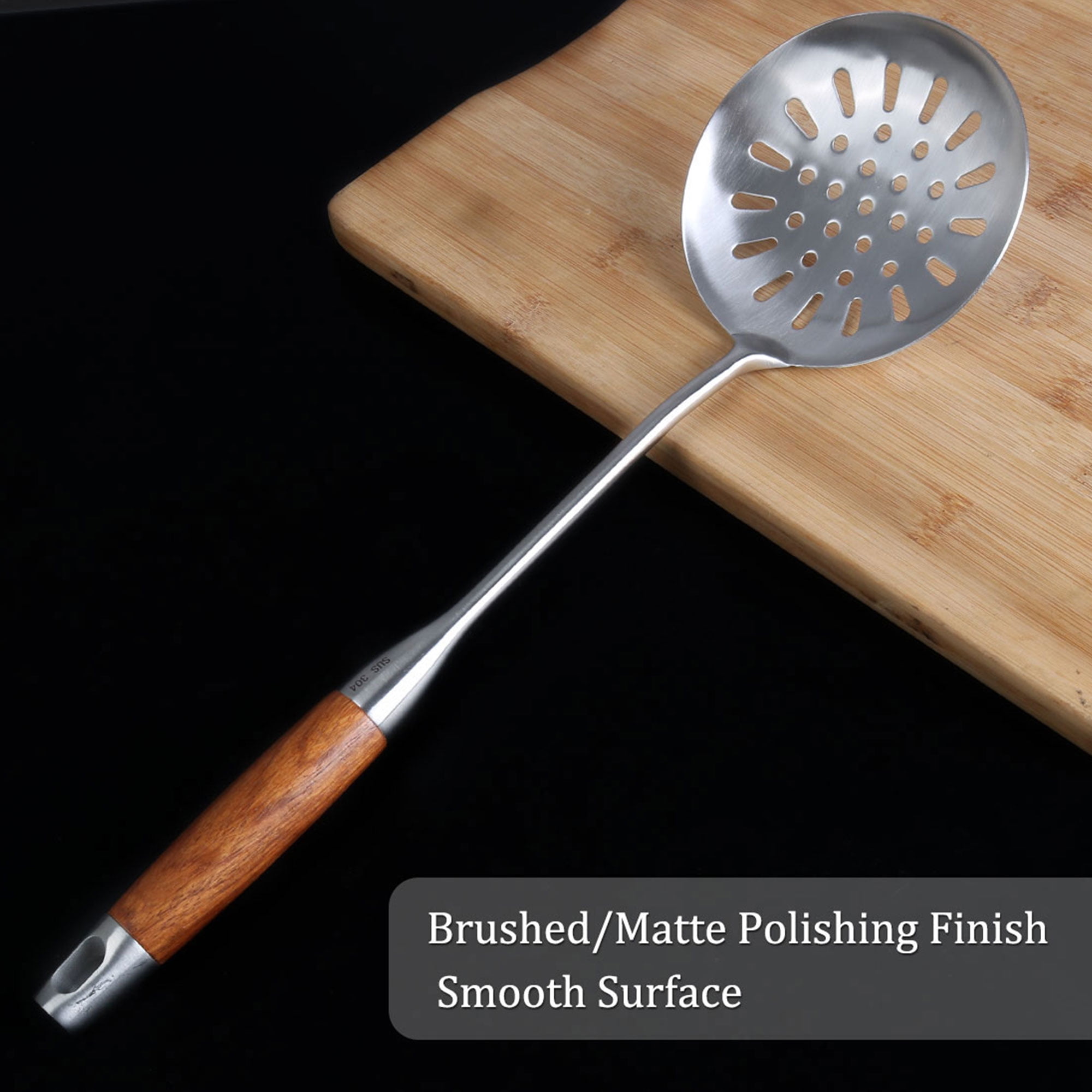 15.6" Stainless Steel Skimmer Slotted Spoon Wooden Handle Restaurant