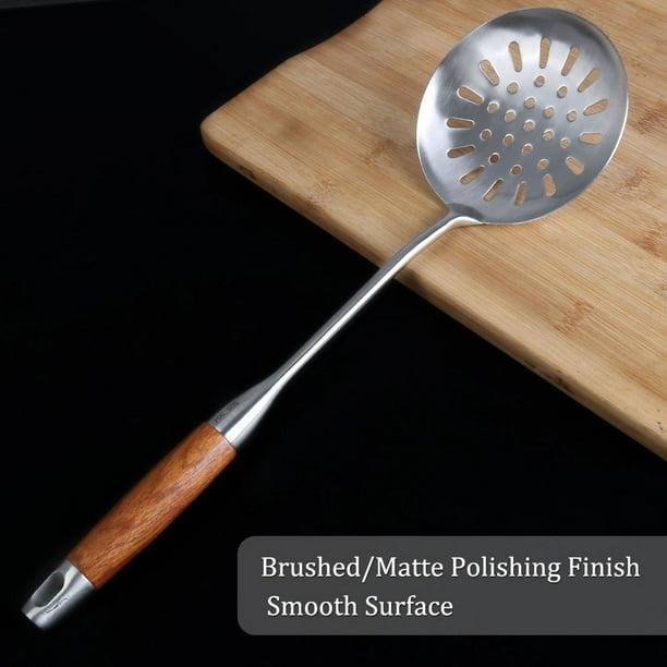 15.6" Stainless Steel Skimmer Slotted Spoon Wooden Handle ...