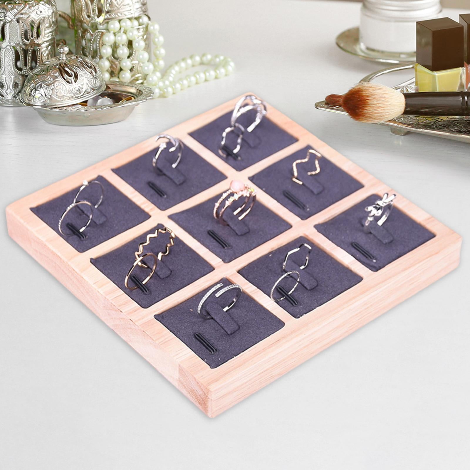 Ring Holder Tray Wooden Display Microfiber Organizer Compact Size Jewelry Sellers Showcase Use