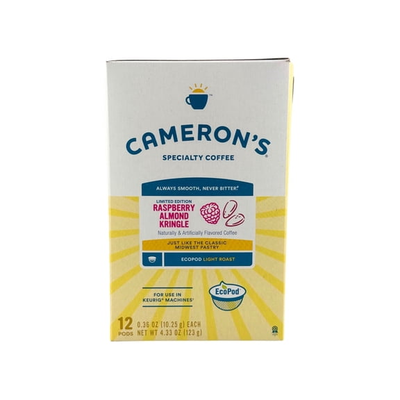Cameron's Specialty Coffee Raspberry Almond Kringle Light Roast EcoPod Coffee Pods, 12 Count, 4.33 Oz