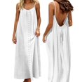 thumbnail image 6 of Summer Dress for Women Casual Sleeveless Backless Pleats Spaghetti Strap Dress Openwork Print Beach Vacation Dress(White,L), 6 of 8