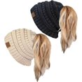 thumbnail image 1 of HSHDLDF Ponytail Messy Bun BeanieTail Women's Beanie Solid Ribbed Hat Cap, 1 of 7