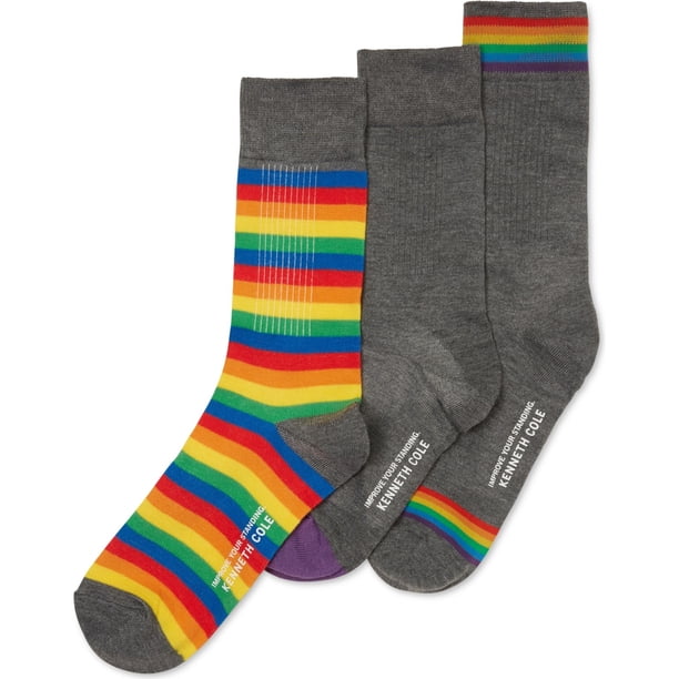 Kenneth Cole Pride Rainbow para hombre, paquete de 3. Calcetines de peso medio, multicolor, medianos
