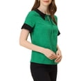 thumbnail image 5 of INSPIRE CHIC Women's Contrast Doll Collar Short Sleeves Polka Dots Tops Blouses M Green, 5 of 6