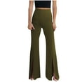 thumbnail image 2 of QUINDOS Flare Leg Women Pants Full Length High Waisted Casual Pants Drawstring Side Split Relaxed Fit Trousers, 2 of 6