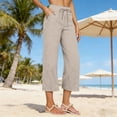 thumbnail image 6 of Women's Cotton Linen Three Quarter Pants High Waisted Solid Color Casual, 6 of 9