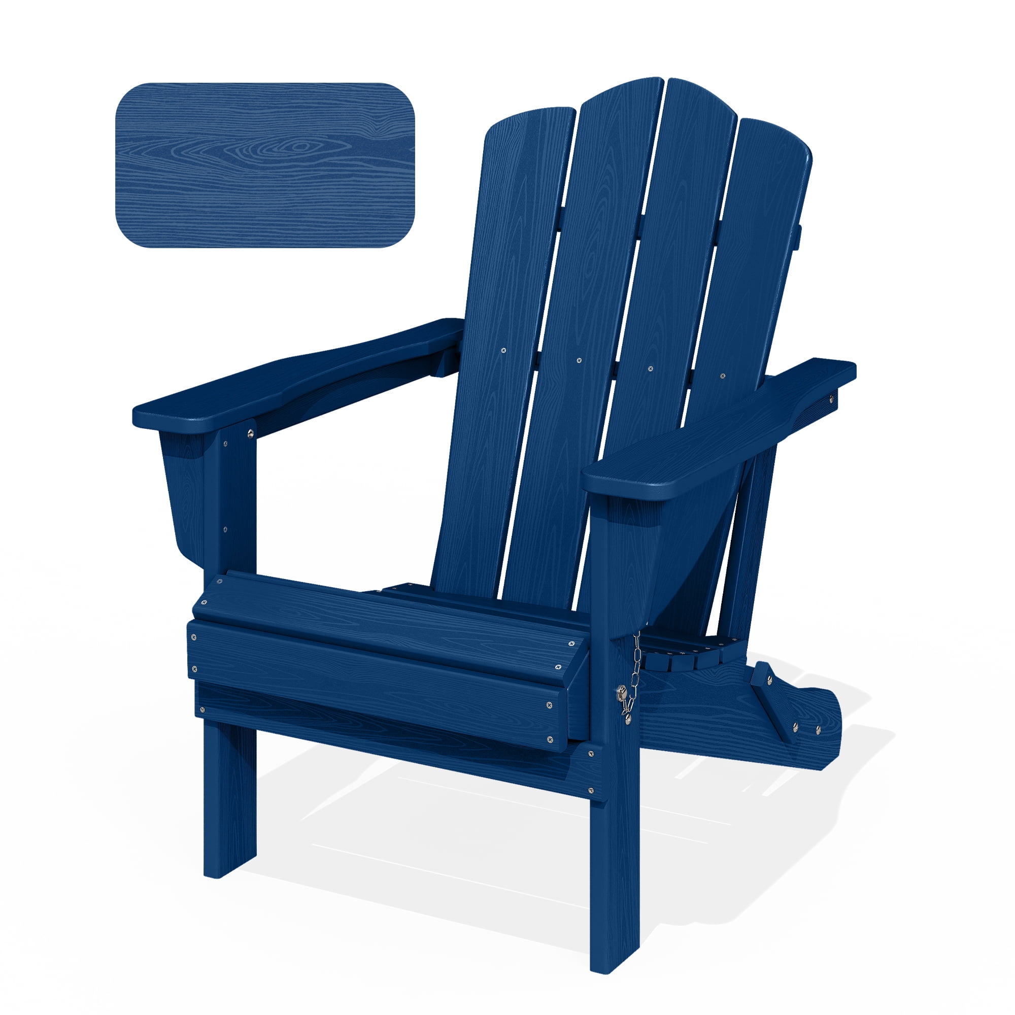 FUNDAZE HDPE Adirondack Chair, Foldable Weather-resistant Outdoor Chair for Patio, Poolside, Garden, Yard, Navy Blue