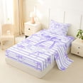 thumbnail image 2 of Erosebridal Princess Bow Twin Sheet Sets For Girls,Purple Geometric Striped Bedding For Kids 3 Pieces, 2 of 6
