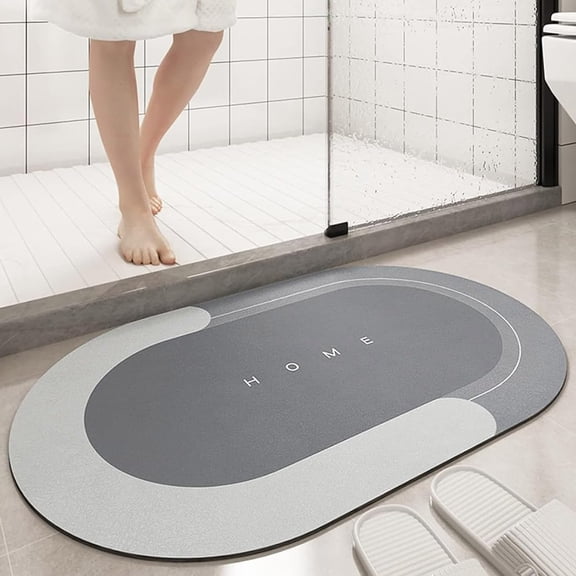 Rui Yun Quick Dry Bathroom Mat, Non Slip Waterproof Comfort Standing Rug, Modernized Magic Mat for Bathroom (Gray Oval, 15.7x23.6 Inch)
