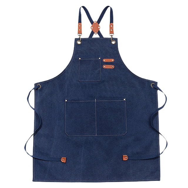 Delantales de algodón con espalda cruzada para hombres y mujeres con bolsillos grandes, delantal de trabajo ajustable, aproximadamente 75*68 cm