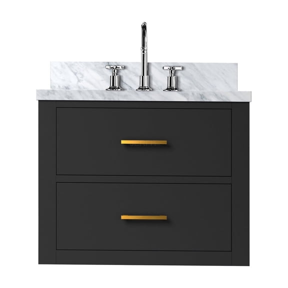 JERFIT 24 Inch Bathroom Vanity Set with Acrylic Countertop, Sink Faucet & Soft Close Door, Black Modern Single Sink Cabinet for Bathroom