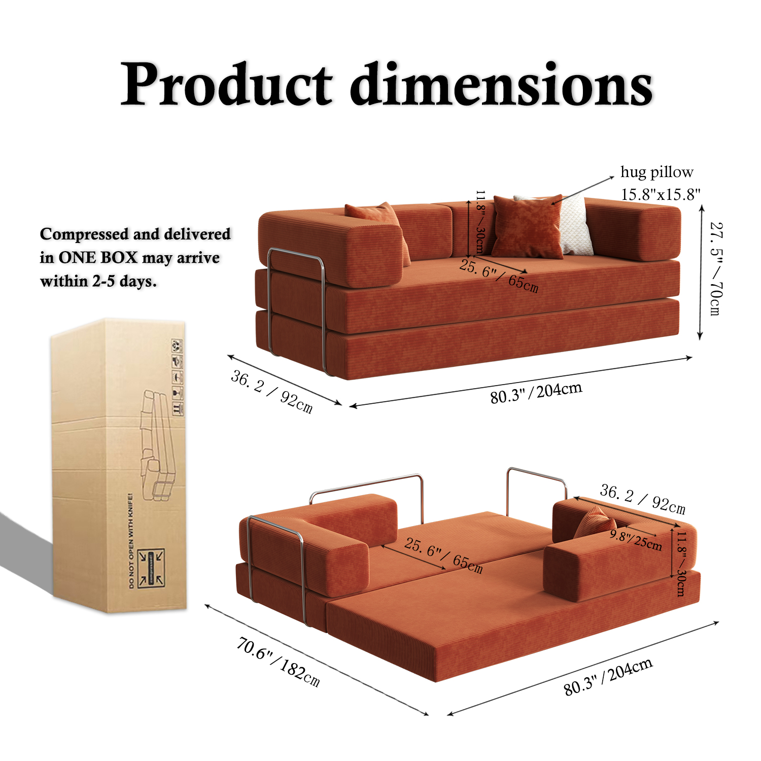 Lodeija 80.3" 5-in-1 Convertible Futon Sofa Bed, Green Corduroy Tatami Sleeper Couch for Small Spaces, 2 Pillows