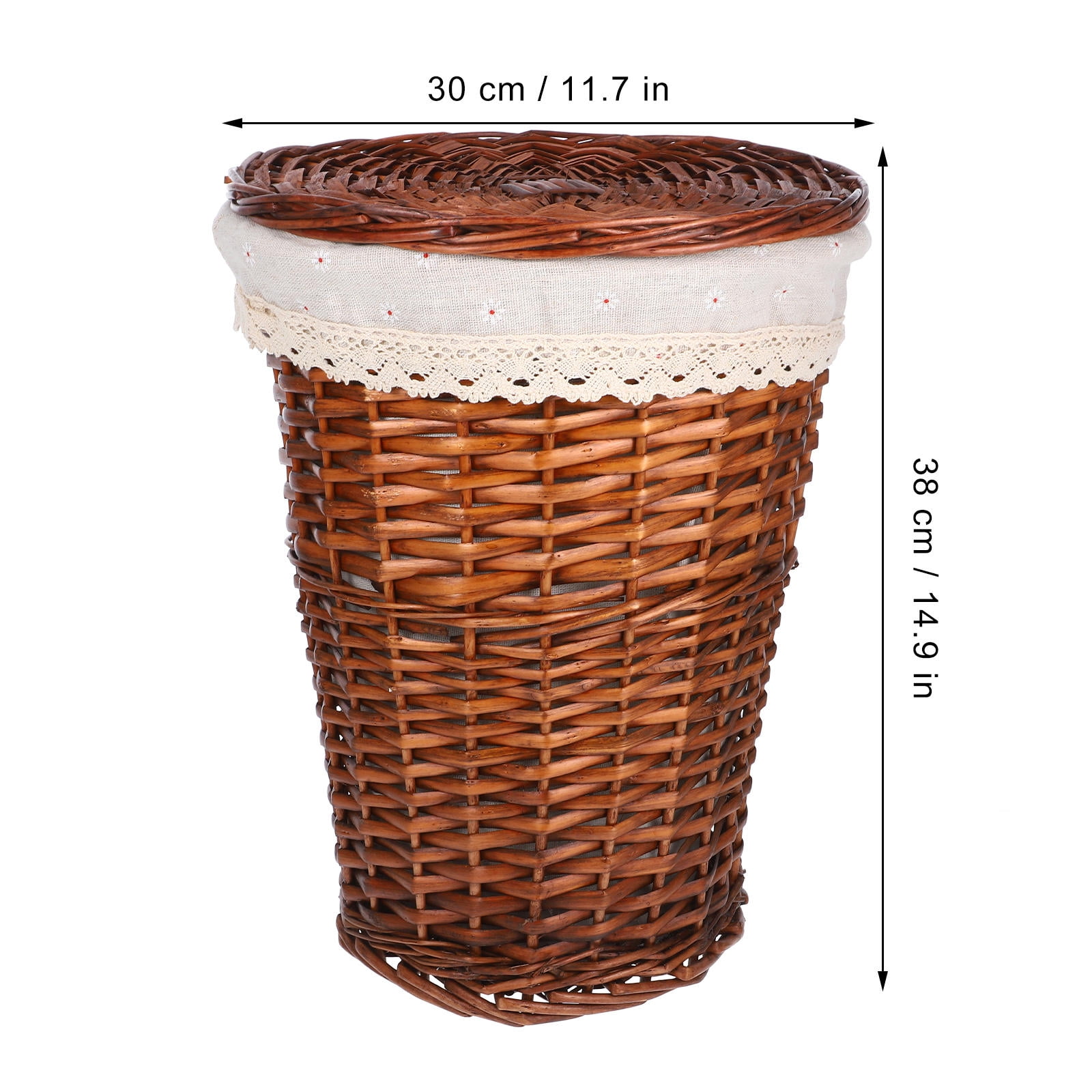 DEEPCRAFF Brown Woven Laundry Hamper with Lid, Wicker Basket for Outdoor and Indoor Use, 15 x 15 x 15 Inches Capacity