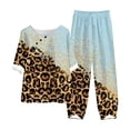 thumbnail image 1 of Birdeem Ensemble de Détente Deux Pièces pour Femmes Été Imprimé Manches Courtes Demi-Manches Col Rond Haut Court + Pantalon Décontracté, 1 of 1