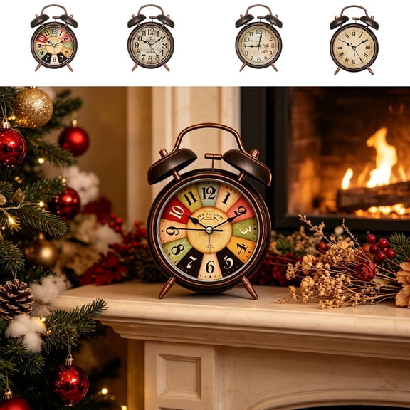Vintage Double Chime Alarm Clock, Silent Non Ticking Metal Desk Clock, Loud Alarm Design For Bedroom, Office And Household Decoration