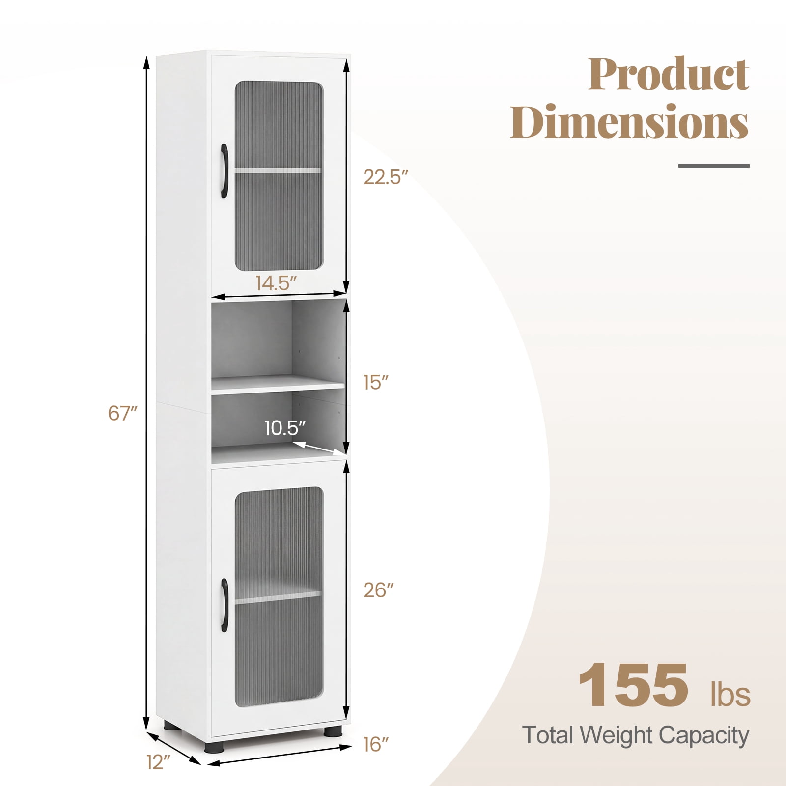 Giantex Tall Bathroom Storage Cabinet, Freestanding Storage Organizer w/Adjustable Shelf for Small Spaces, White