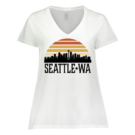 Inktastic Seattle Washington Skyline Sunset Women's Plus Size V-Neck T-Shirt