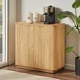 thumbnail image 2 of GZXS Modern Accent Fluted Cabinet with 2 Doors & Adjustable Shelves, Accent Cabinet for Liquor, Utensils & Home Decor (Oak, 31.5"L x 15.75"W x 31.5"H), 2 of 9