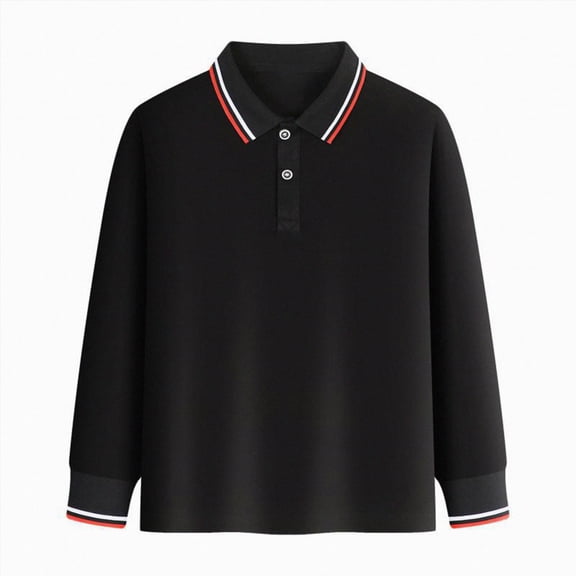 WUANDIXFA Girls Collared Shirt Toddler Boys Long Sleeved T Shirt Comfortable Polo Shirt Casual Versatile Tshirt Daily Wear School Shirts,Black,9-10 Years