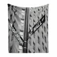 thumbnail image 1 of New York Soft Flannel Fleece Blanket, Street Signs of Intersection of Wall Street and Broadway Finance Destinations, Cozy Plush for Indoor and Outdoor Use, 50" x 70", Black and White, by Ambesonne, 1 of 6