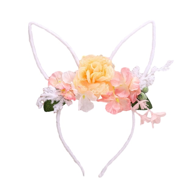 Hioecau Hair Hoop Flower Decor Bunny Ears Design Headband Cosplay Birthday Photography Props Easter Party Headgear