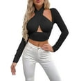 thumbnail image 1 of Qiylii Women´s Crisscross Halter Tank Tops Ruched Crop Long Sleeve Front Wrap Cami Crop Top Bustier Corset, 1 of 6