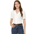 thumbnail image 1 of INSPIRE CHIC Blusa Plisada De Manga Corta Con Cuello En V Y Solapa Para Mujer Blanco XS, 1 of 5