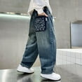 thumbnail image 5 of XUELUO Little Boys Jeans Oversized Word Pattern -Lined Wide-Leg Denim Trousers Warm Comfortable Winter Fashion Kids Pants, 5 of 9