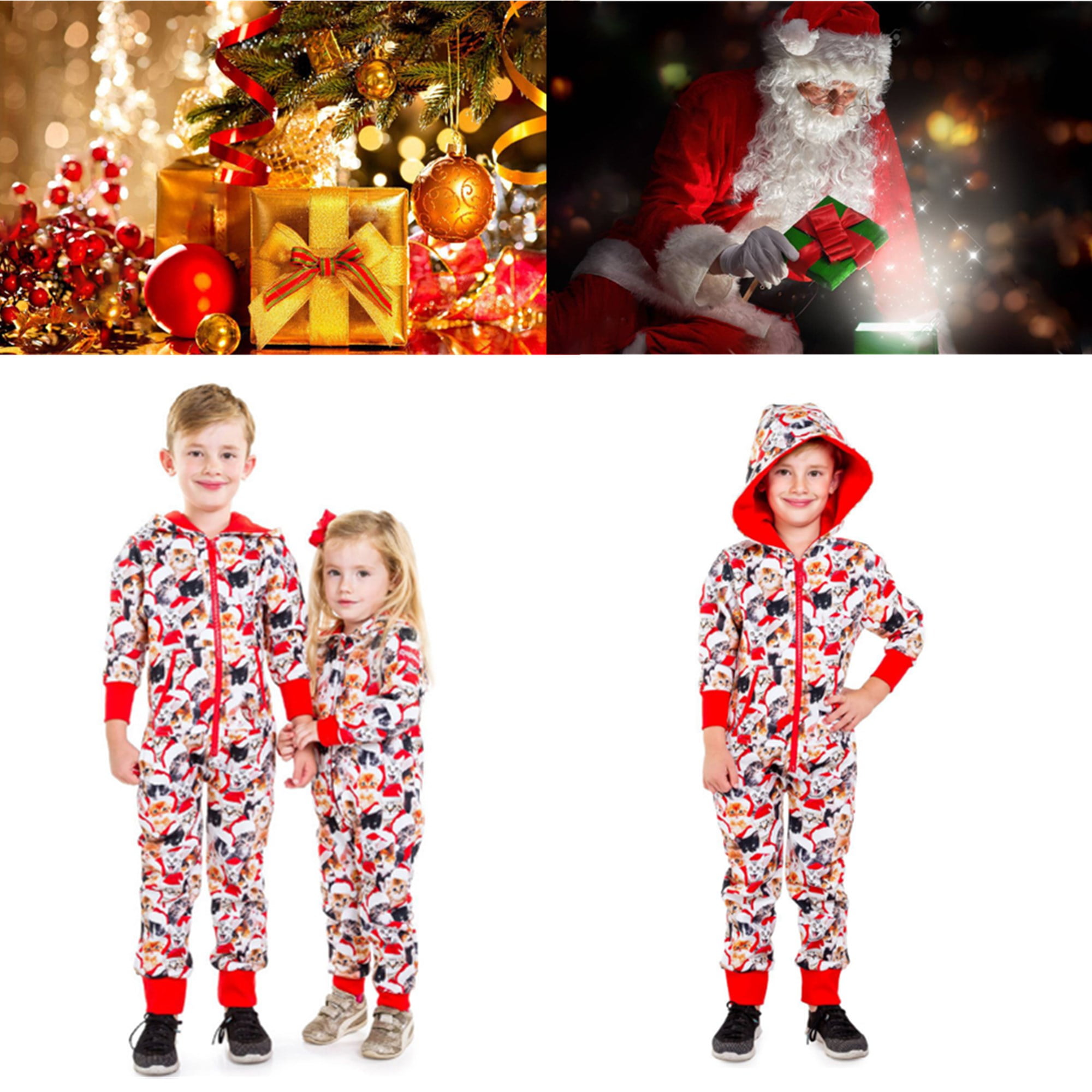 Lucky Cat Family Pajamas Christmas Jumpsuit Matching Women Men Kids