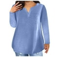 thumbnail image 3 of Tdoqot Womens Casual Long Sleeve Fall Shirts Tops V Neck Loose Fit Plus Size Tops Sky Blue, 3 of 6