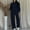Navy, variant on Women's 2 Piece Sweat Suit Jogger Set Tracksuit Solid Color Casual Loose Hoodie Sweatshirt and Pants Lounge Set