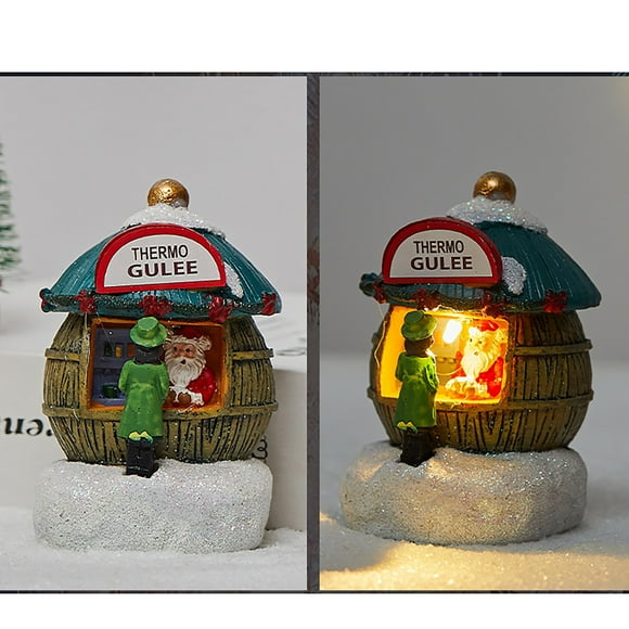 Glowing Resin Christmas House, Light Up Cottage Scene, Small Decorative House, for Holiday Home Decor, Battery Operated, Resin Craft, for Living Room, Xmas Ornament, Warm Lighting, Festive JACSZPA