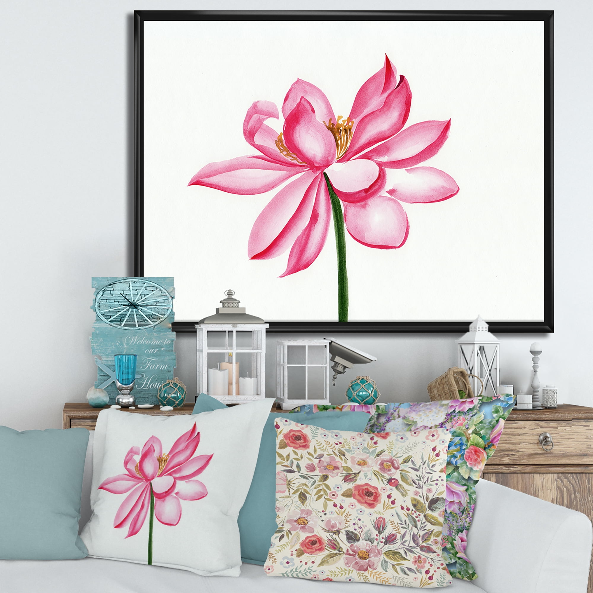 Ancient Detail of A Pink Lotus 32 in x 24 in Framed Painting Canvas Art Print, by Designart