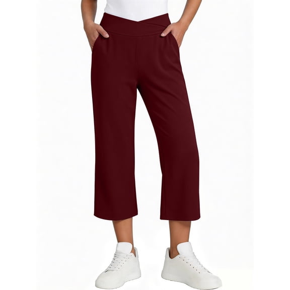 SBYOJLPB Solid Color Capris Pants for Women Elastic Waist Pocket Casual Stretchy Stylish Pants for Spring Summer Women's Cropped Pants