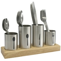 Sorbus Silverware Holder with Caddy for Spoons, Knives Forks, etc. Ideal for Kitchen, Dining, Entertaining, Buffet, Picnic, and more Stainless Steel with Bamboo Wood Base